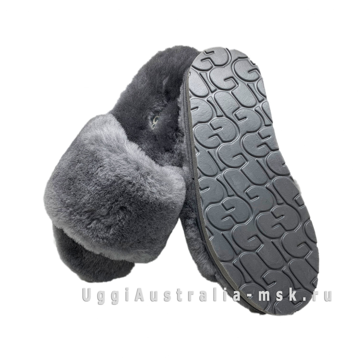 UGG FLUFF SLIDE SLIPPERS GREY