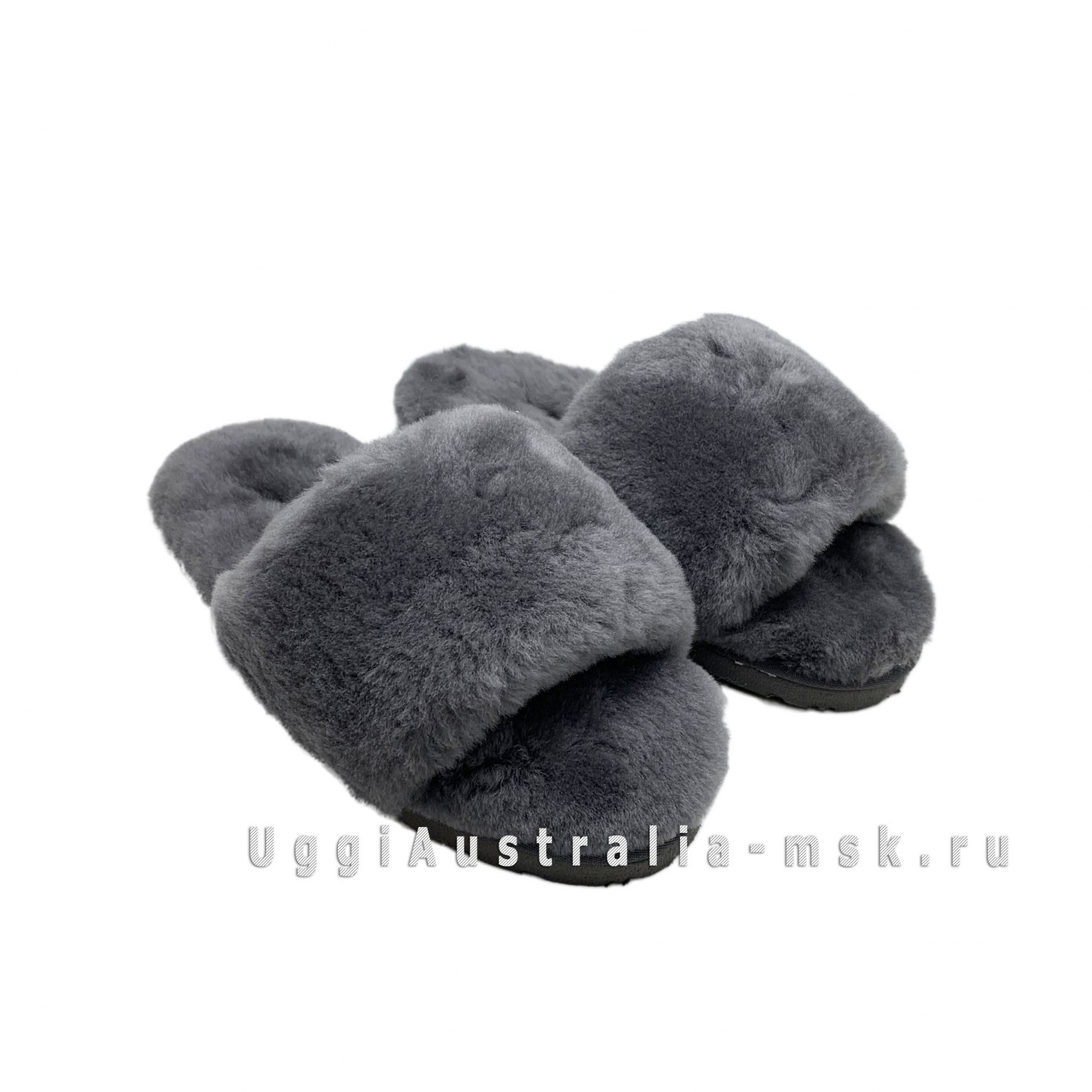 UGG FLUFF SLIDE SLIPPERS GREY