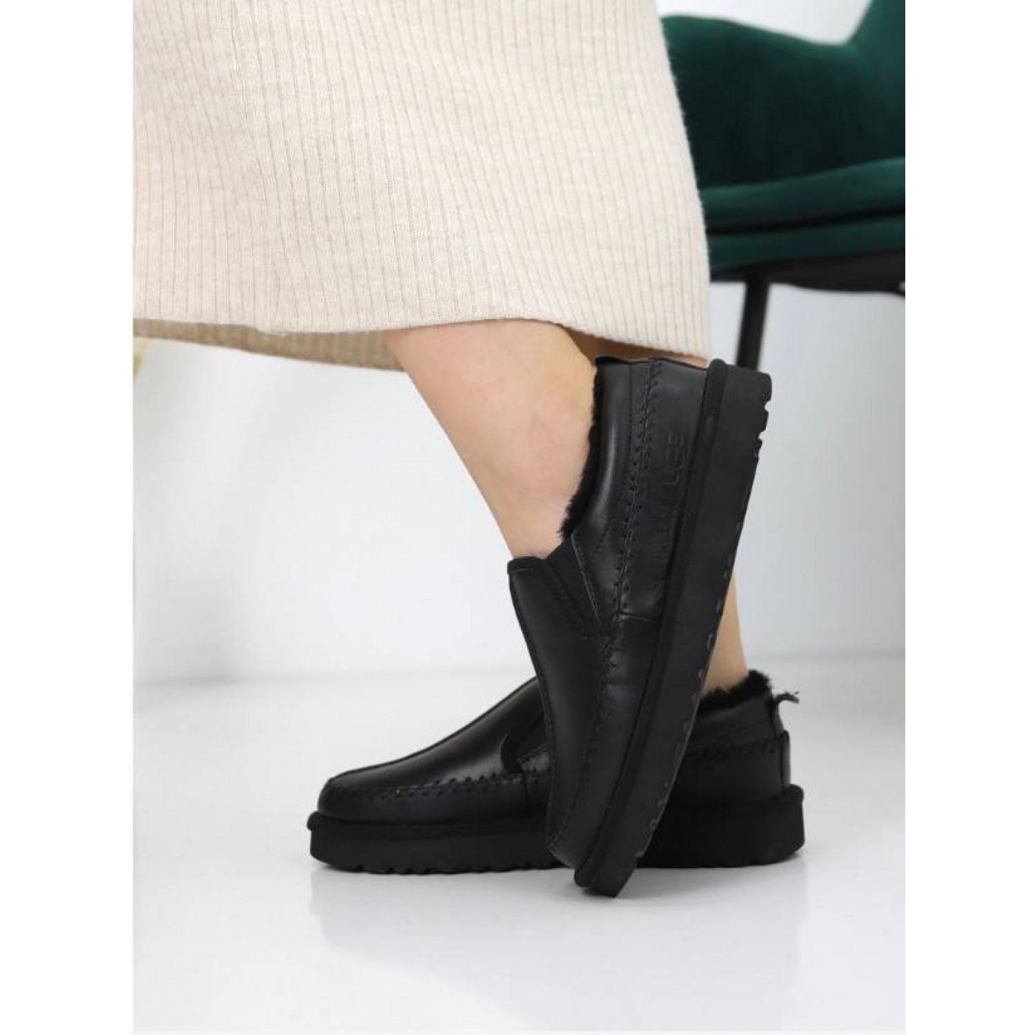 UGG Stitch Slip On Leather Black